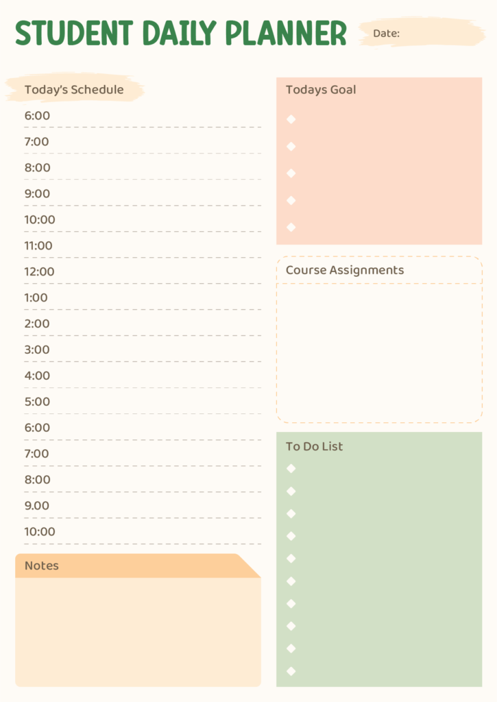 Best student daily planner template